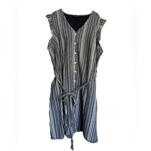 Lane Bryant Linen Blend Striped Button Front Dress Plus Size 26 | Ruffle Sleeve